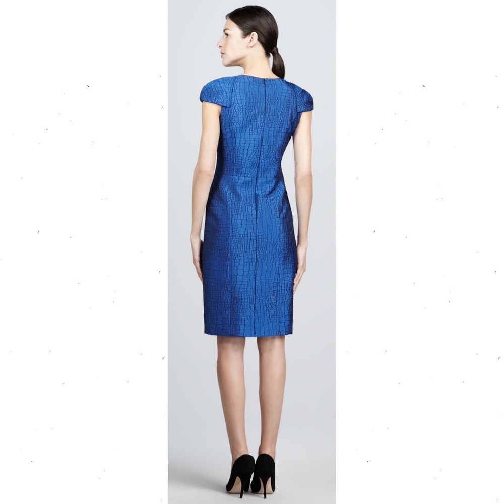 David Meister Croc Print Sweetheart Dress Blue Cap Sleeve Size - Picture 3 of 5